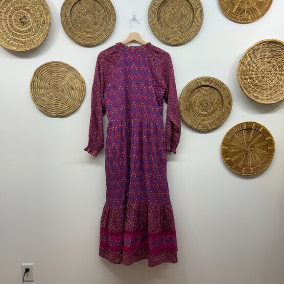 $198 Roller Rabbit Boho Purple Long Sleeve Augusta Garnet Midi Dress Medium - Picture 3 of 11